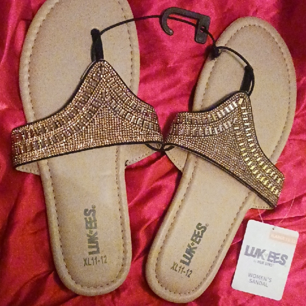 LUKEES Gold Rhinestone Sandals XL 11-12 NWT